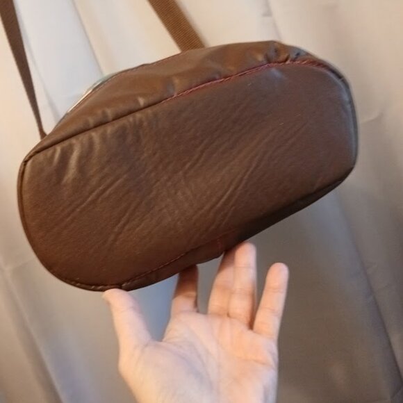 New Bucket Saddle Bag Purse Tote Brown Purple Chevron Aztec print Pleather - Picture 9 of 9